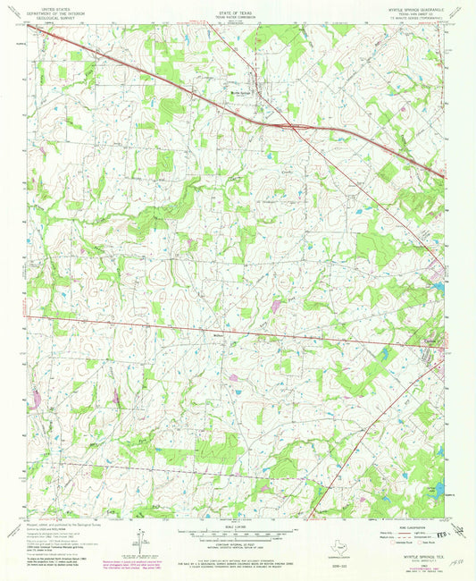 Classic USGS Myrtle Springs Texas 7.5'x7.5' Topo Map Image