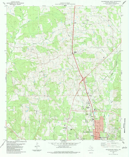 Classic USGS Nacogdoches North Texas 7.5'x7.5' Topo Map Image