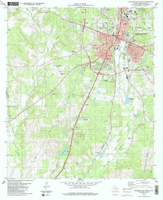 Classic USGS Nacogdoches South Texas 7.5'x7.5' Topo Map Image