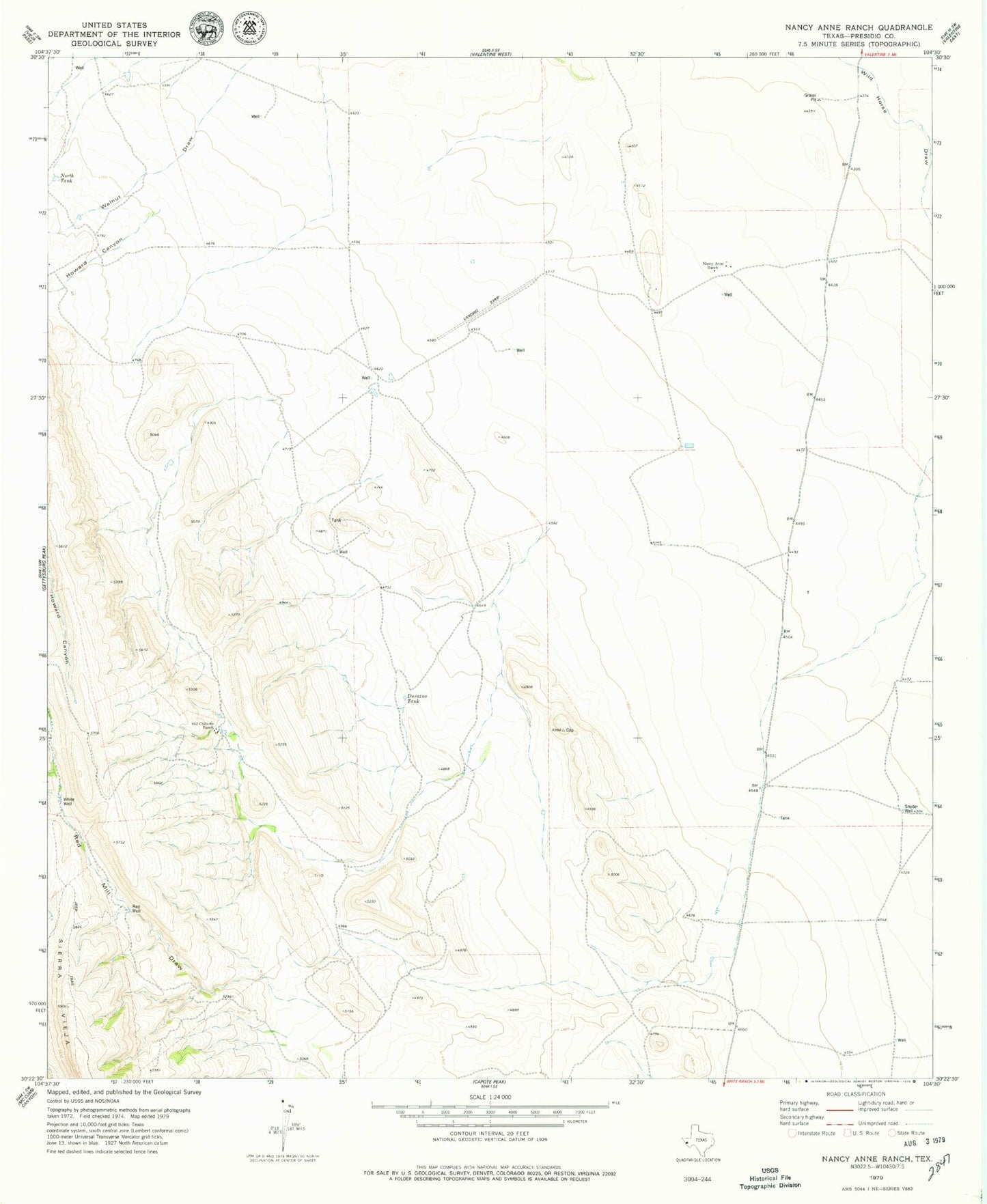 Classic USGS Nancy Anne Ranch Texas 7.5'x7.5' Topo Map Image