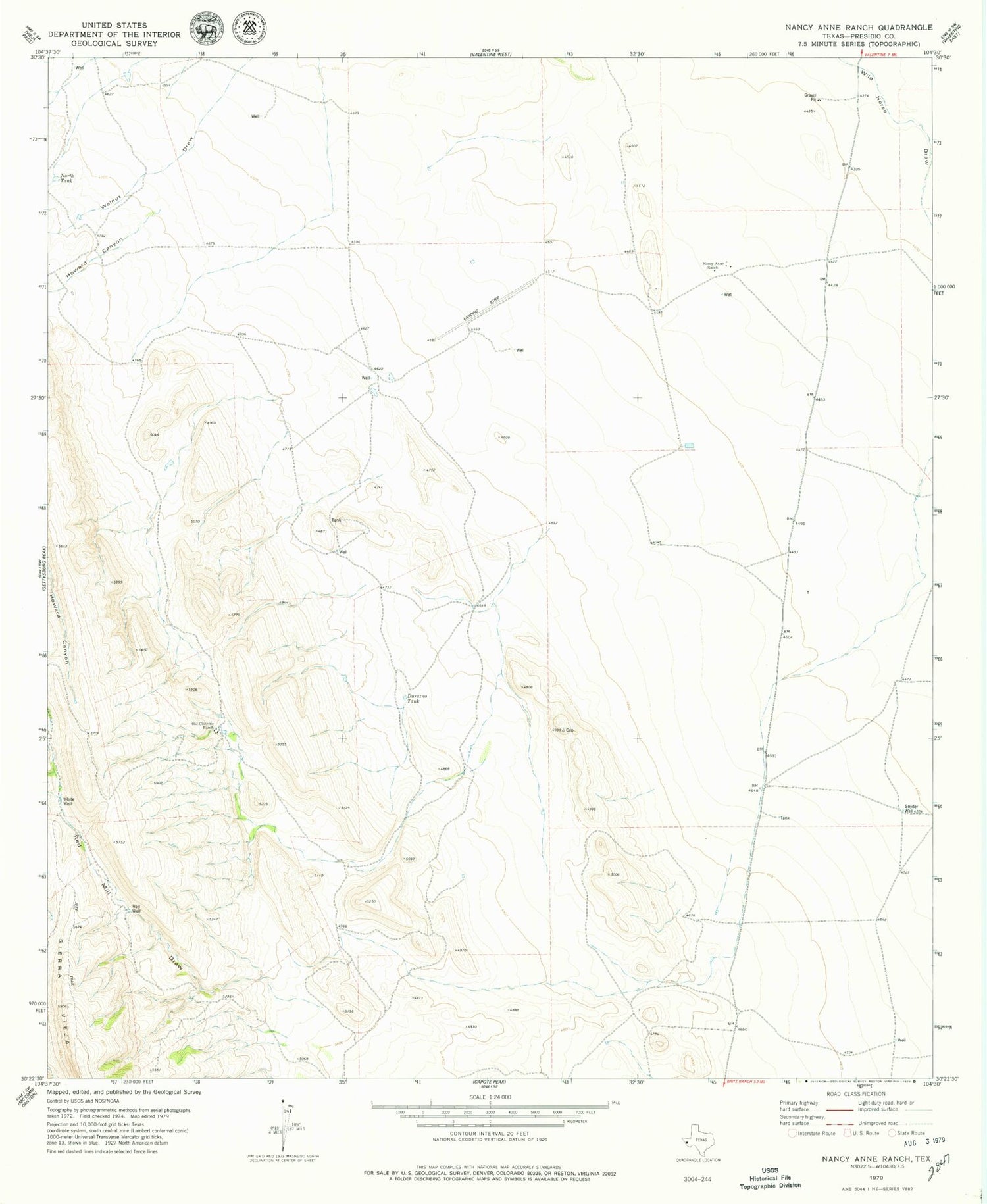 Classic USGS Nancy Anne Ranch Texas 7.5'x7.5' Topo Map Image