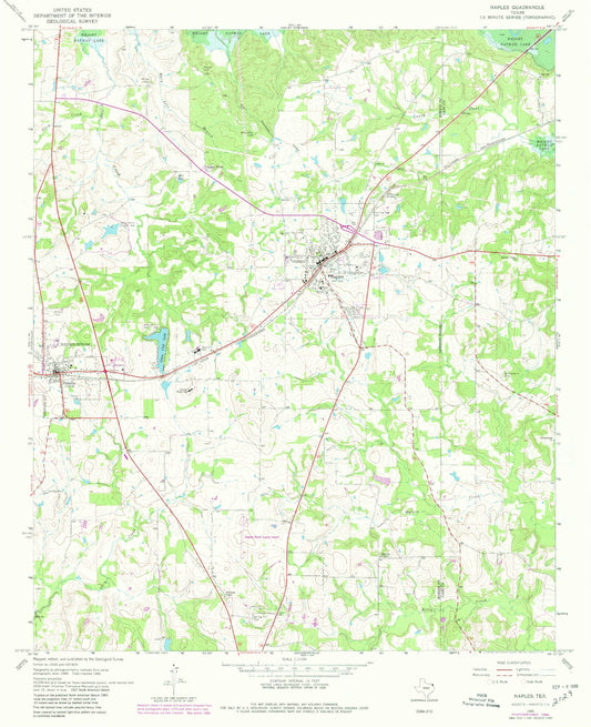 Classic USGS Naples Texas 7.5'x7.5' Topo Map Image