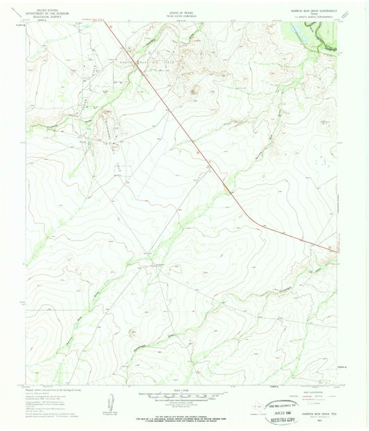 Classic USGS Narrow Bow Draw Texas 7.5'x7.5' Topo Map Image