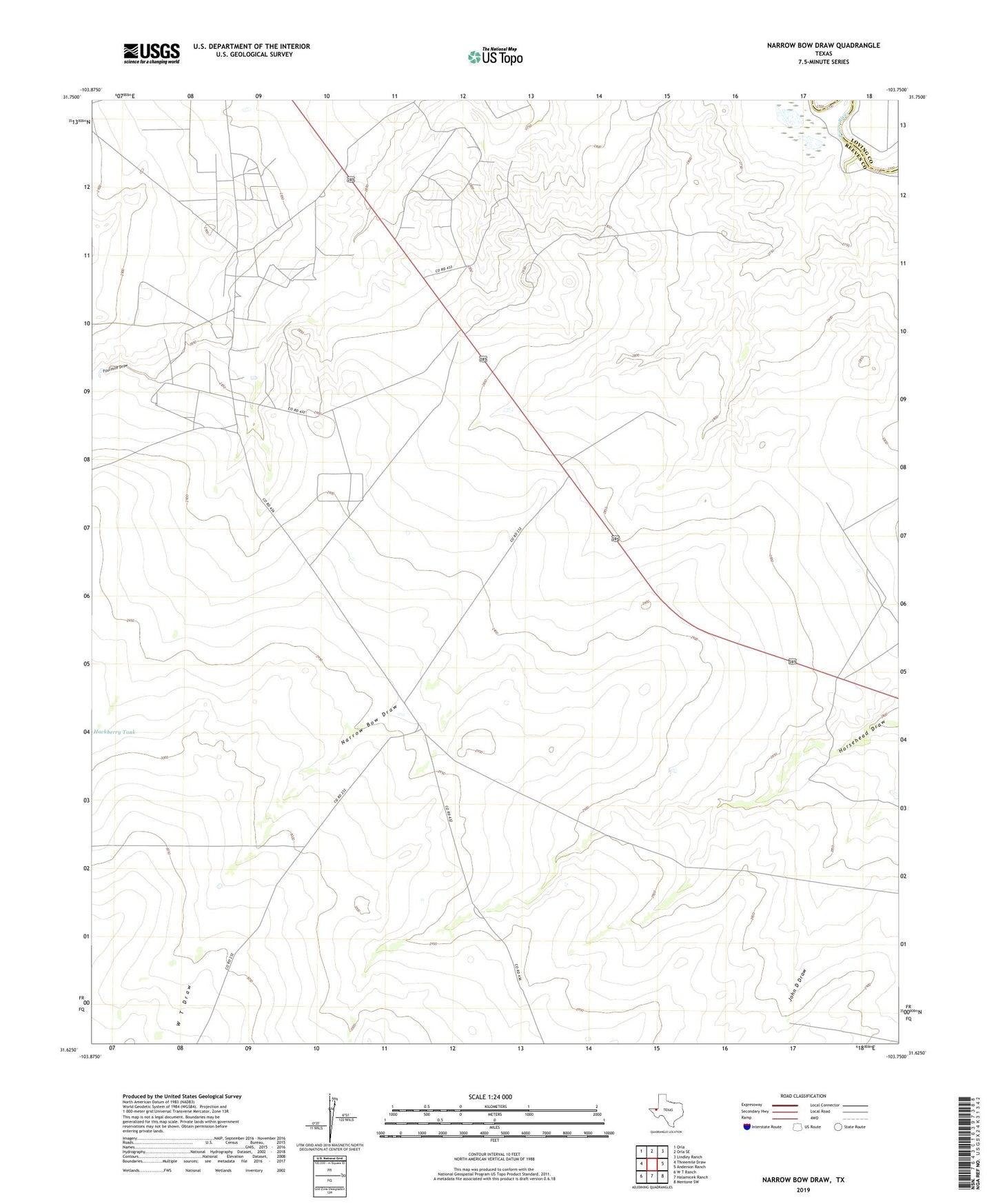 Narrow Bow Draw Texas US Topo Map Image