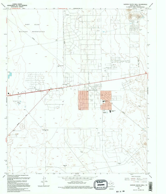 Classic USGS Nations South Well Texas 7.5'x7.5' Topo Map Image