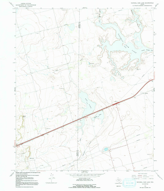 Classic USGS Natural Dam Lake Texas 7.5'x7.5' Topo Map Image