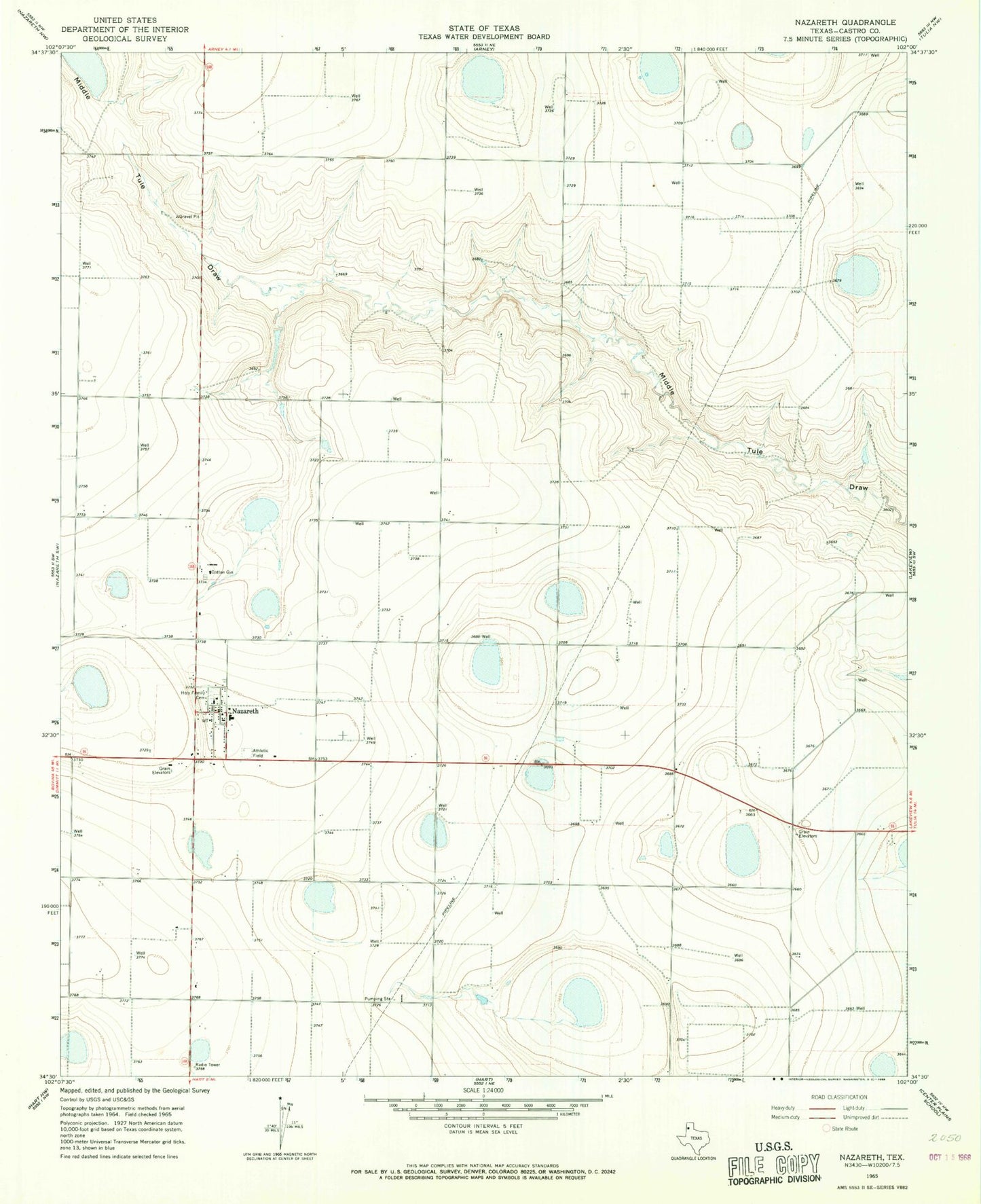 Classic USGS Nazareth Texas 7.5'x7.5' Topo Map Image