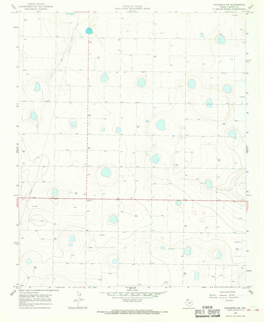 Classic USGS Nazareth SW Texas 7.5'x7.5' Topo Map Image
