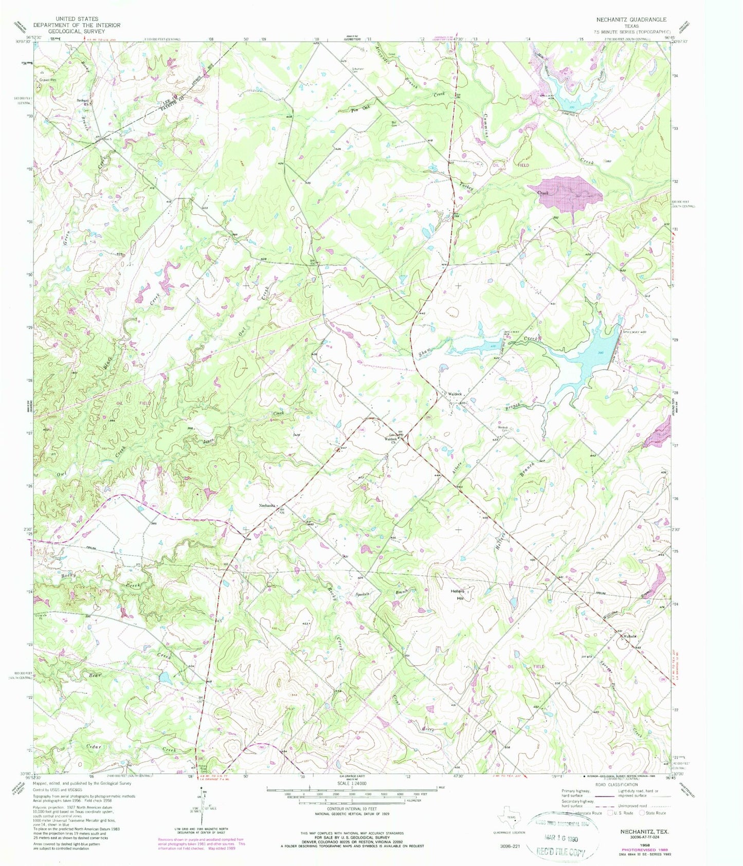 Classic USGS Nechanitz Texas 7.5'x7.5' Topo Map Image