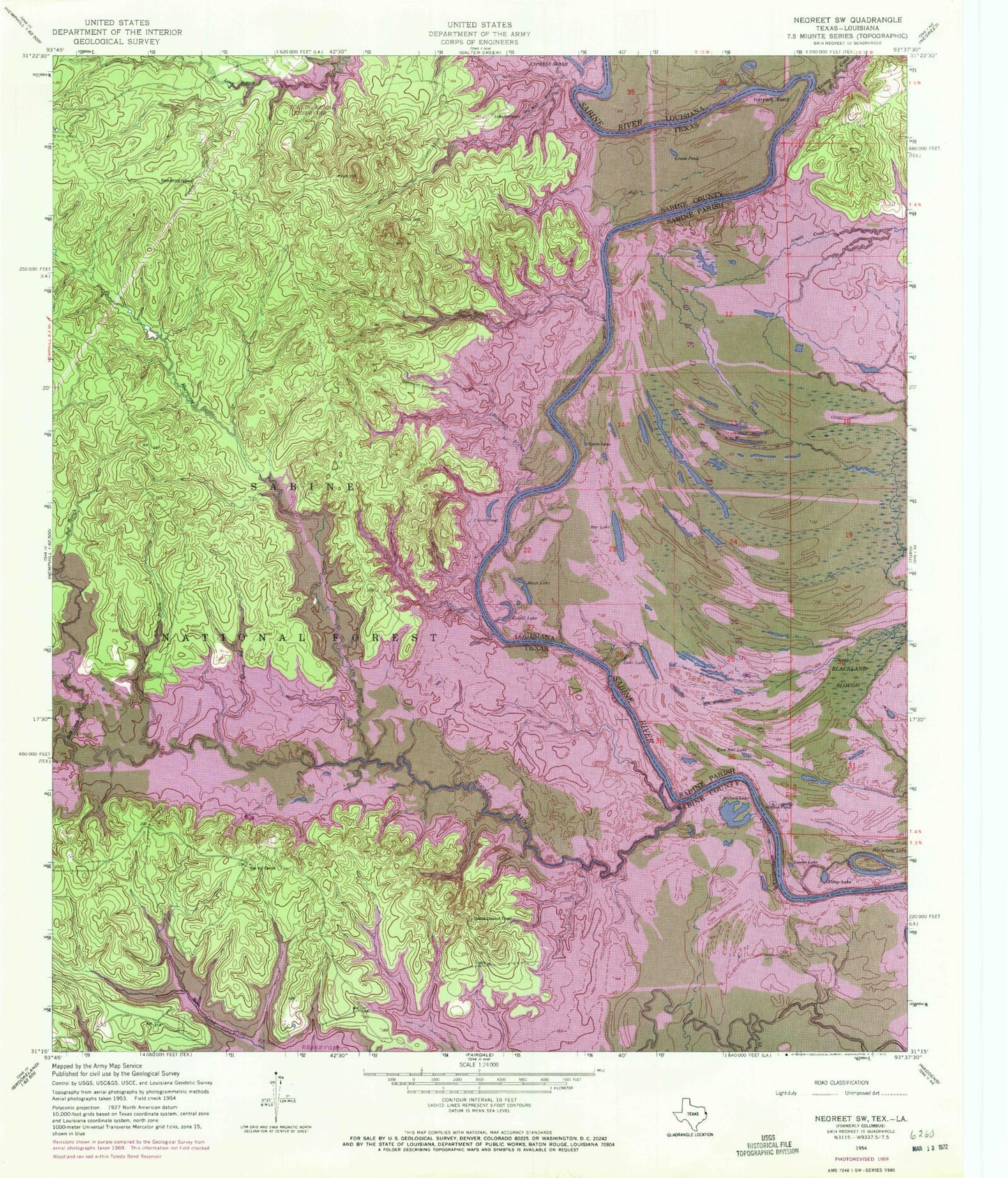 Classic USGS Negreet SW Texas 7.5'x7.5' Topo Map Image