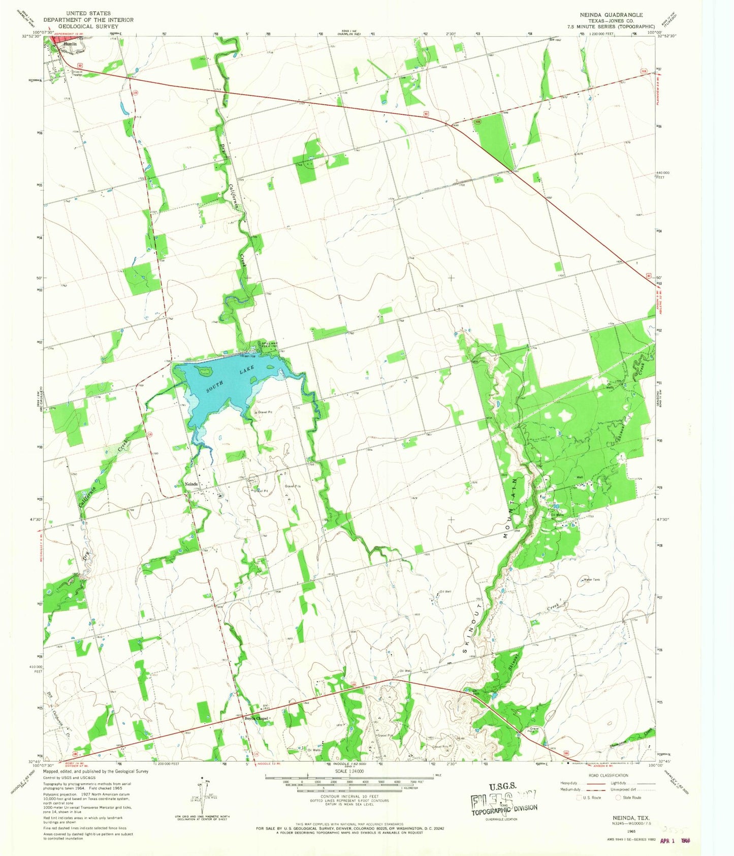Classic USGS Neinda Texas 7.5'x7.5' Topo Map Image