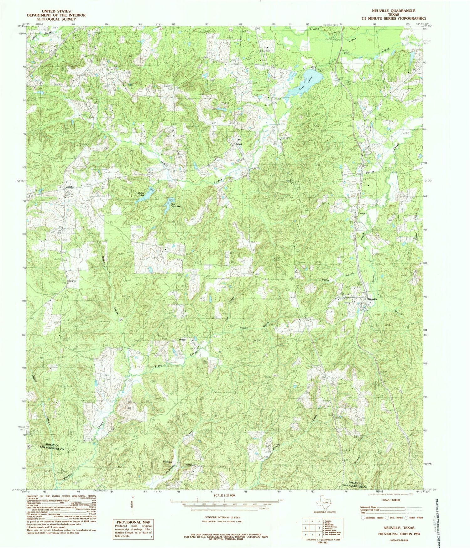 Classic USGS Neuville Texas 7.5'x7.5' Topo Map Image