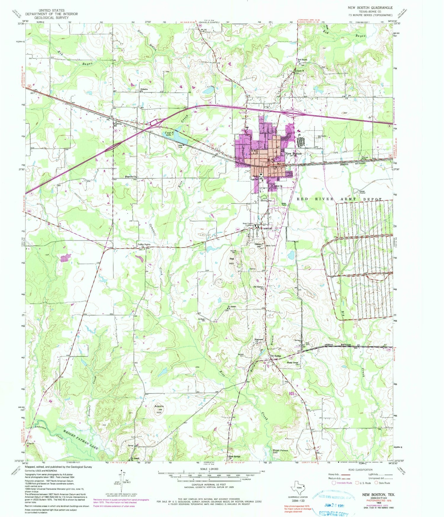 Classic USGS New Boston Texas 7.5'x7.5' Topo Map Image