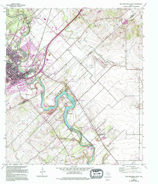 Classic USGS New Braunfels East Texas 7.5'x7.5' Topo Map Image