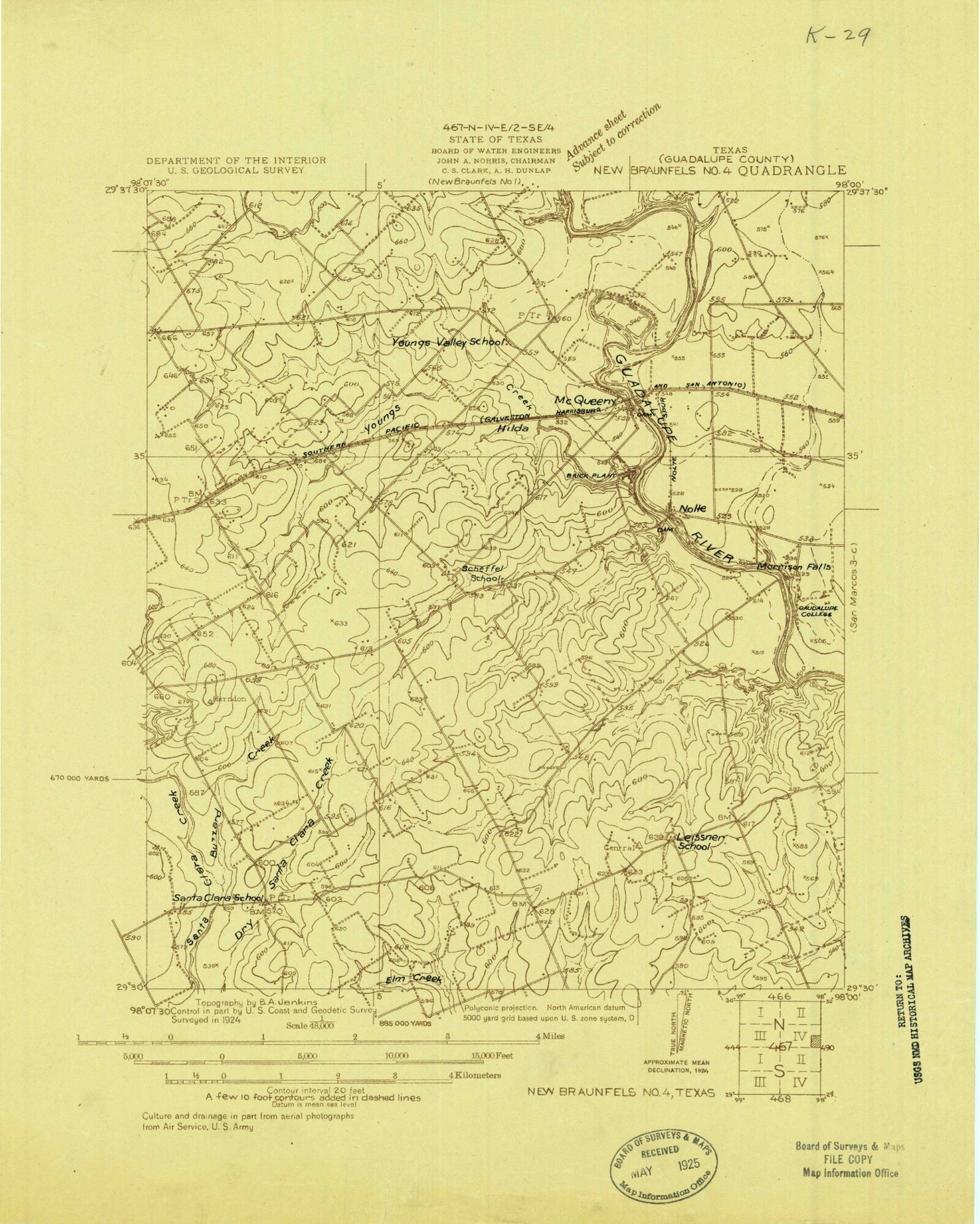 Classic USGS McQueeney Texas 7.5'x7.5' Topo Map Image