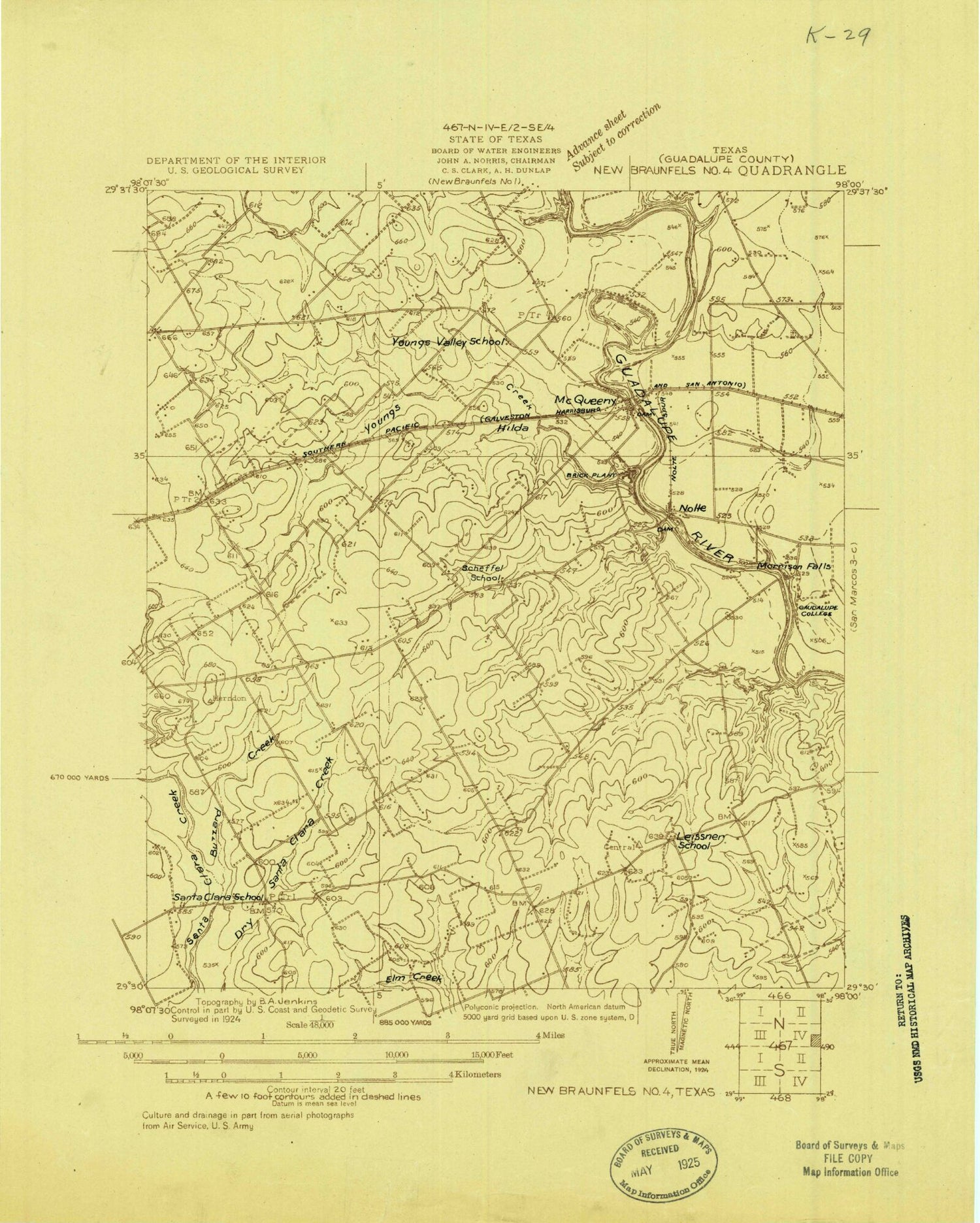 Classic USGS McQueeney Texas 7.5'x7.5' Topo Map Image