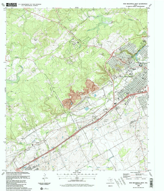 Classic USGS New Braunfels West Texas 7.5'x7.5' Topo Map Image