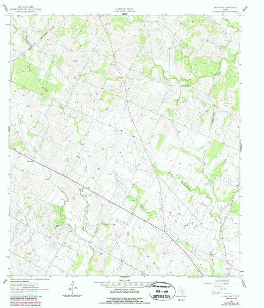 Classic USGS New Davy Texas 7.5'x7.5' Topo Map Image