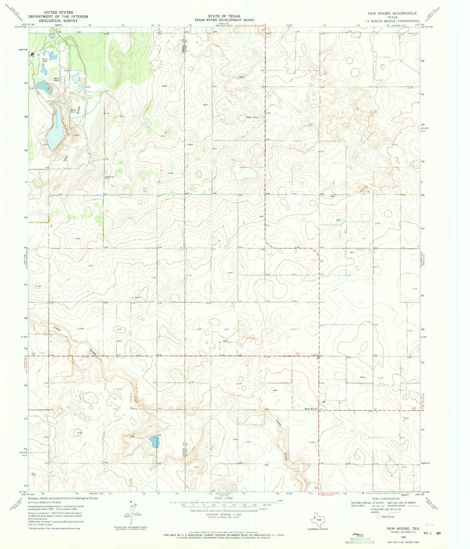 Classic USGS New Moore Texas 7.5'x7.5' Topo Map Image