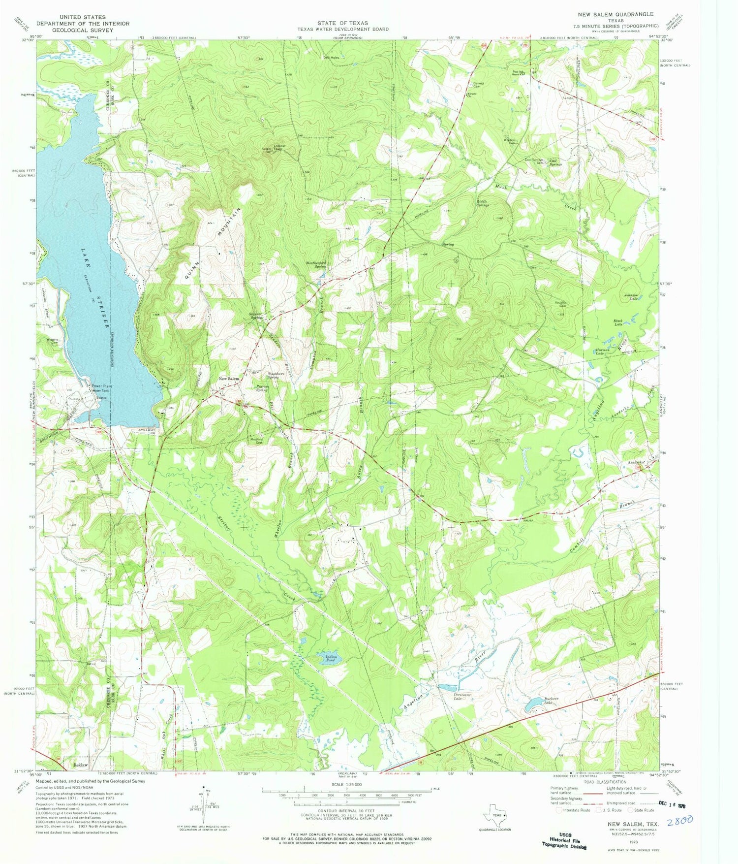 Classic USGS New Salem Texas 7.5'x7.5' Topo Map Image