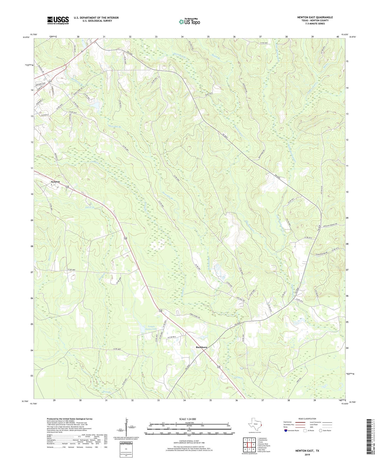 Newton East Texas US Topo Map Image