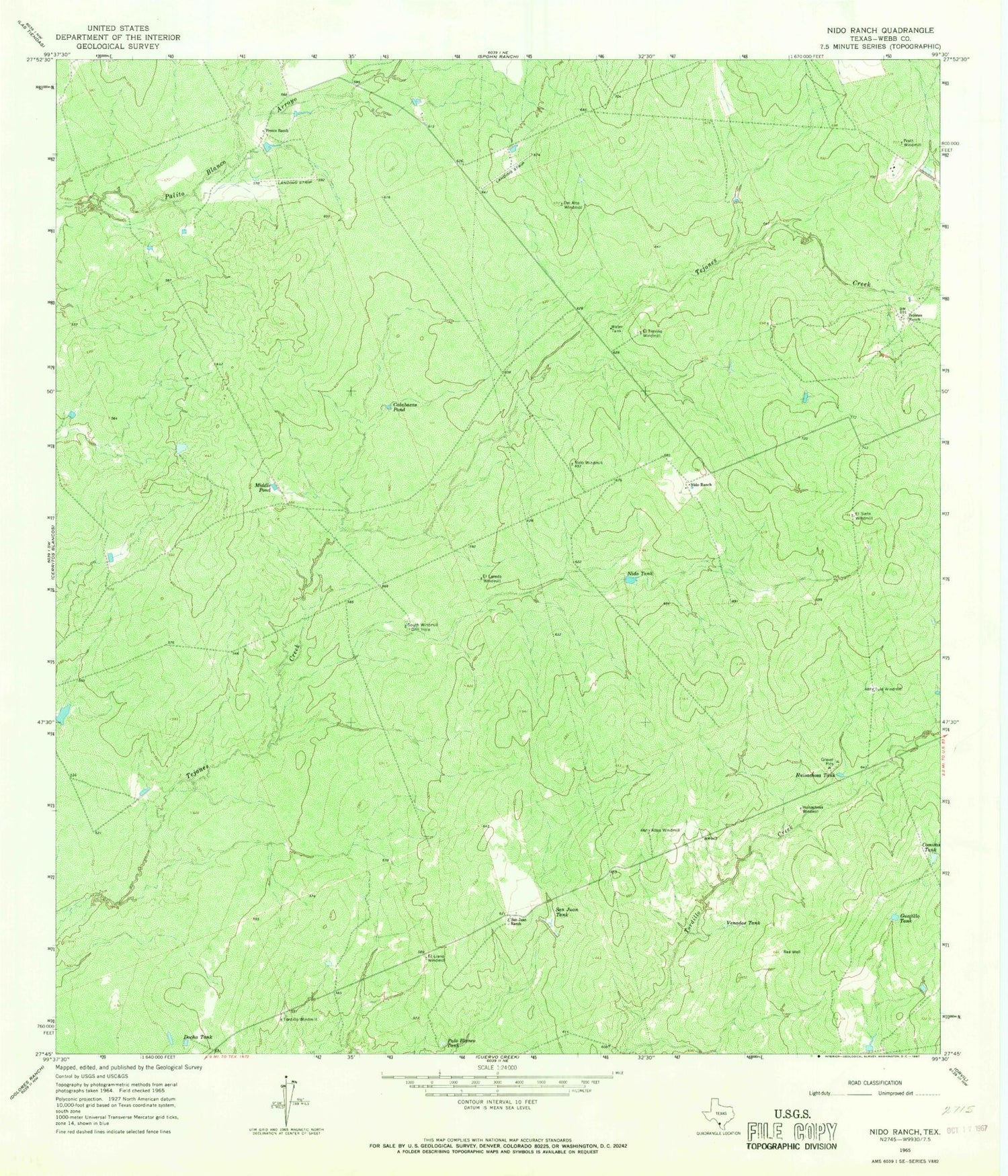 Classic USGS Nido Ranch Texas 7.5'x7.5' Topo Map Image