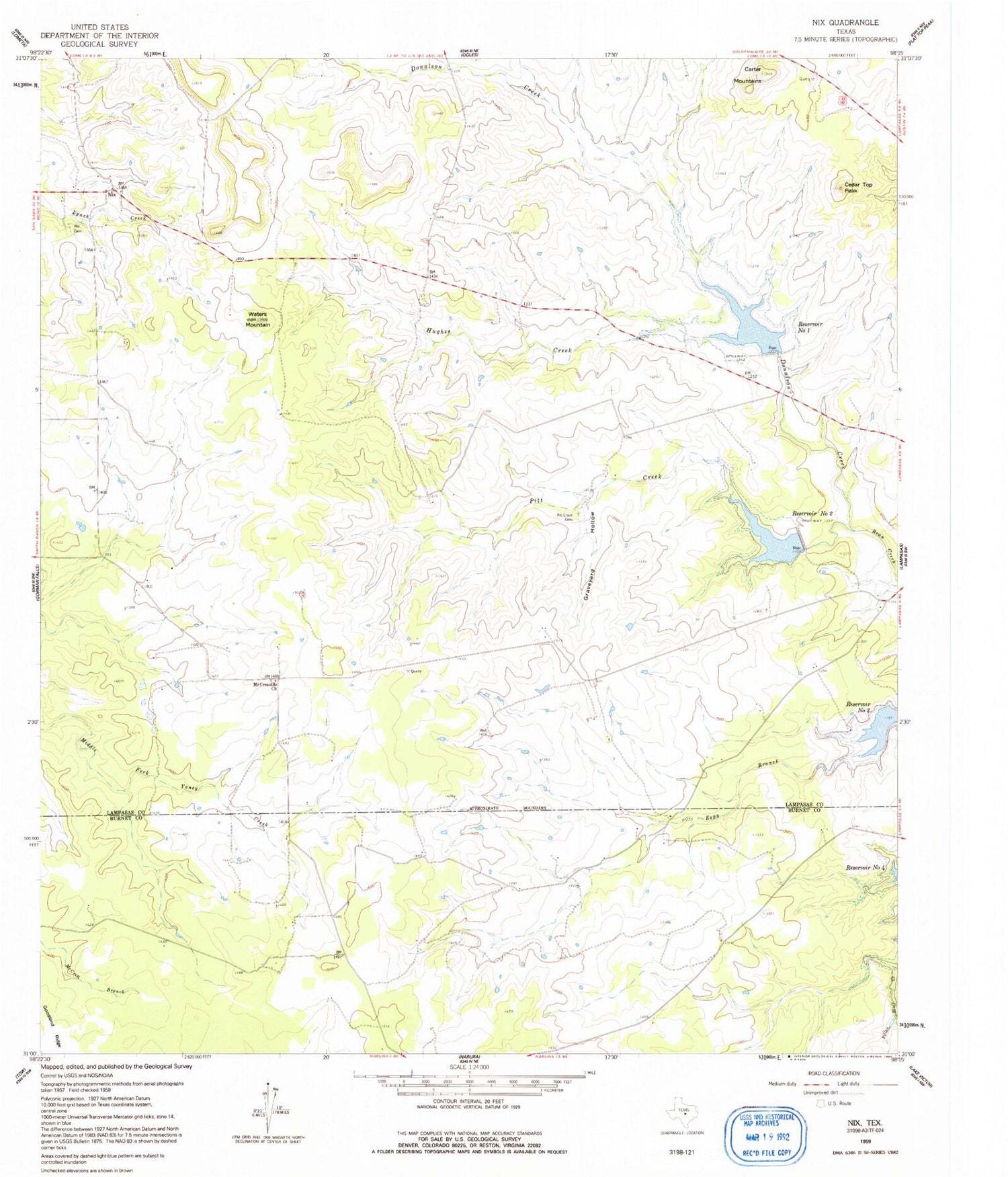 Classic USGS Nix Texas 7.5'x7.5' Topo Map Image