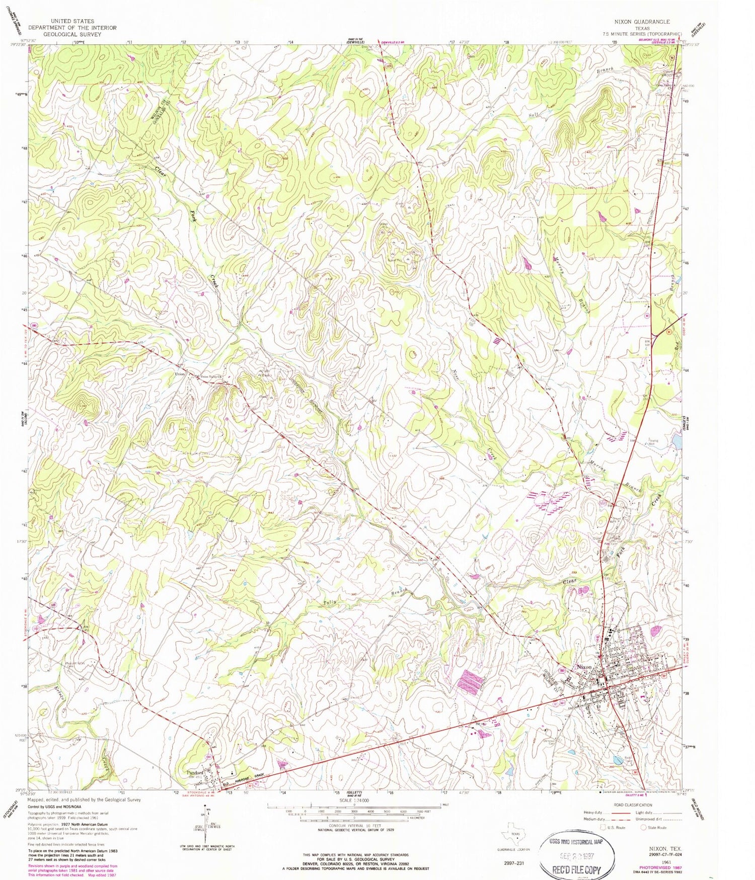 Classic USGS Nixon Texas 7.5'x7.5' Topo Map Image