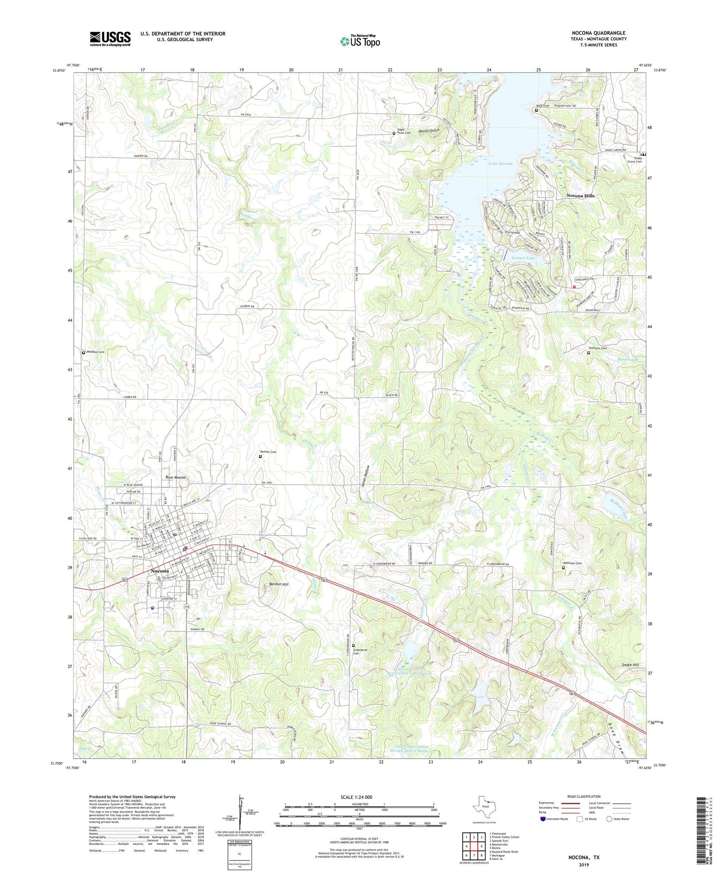 Nocona Texas US Topo Map Image