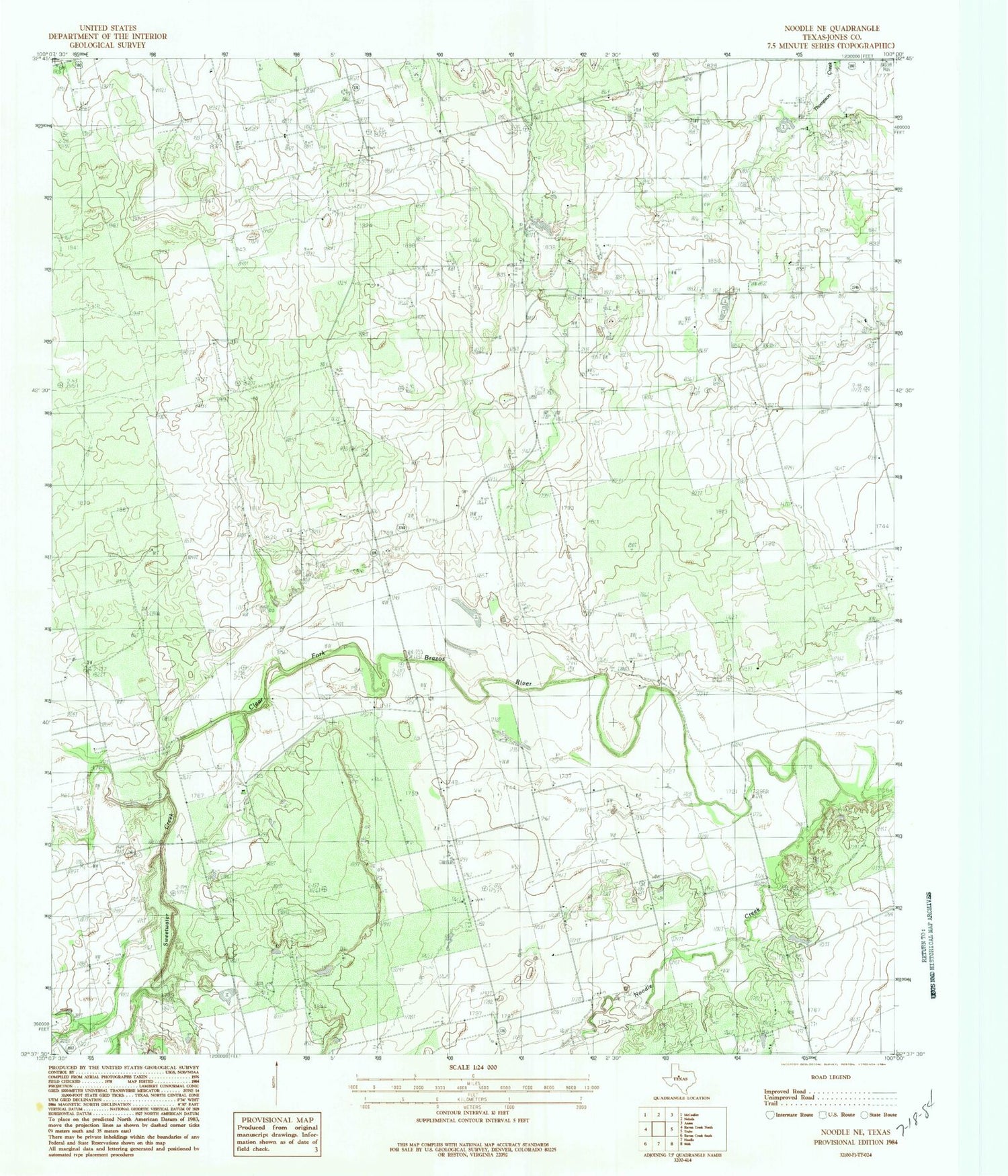 Classic USGS Noodle NE Texas 7.5'x7.5' Topo Map Image