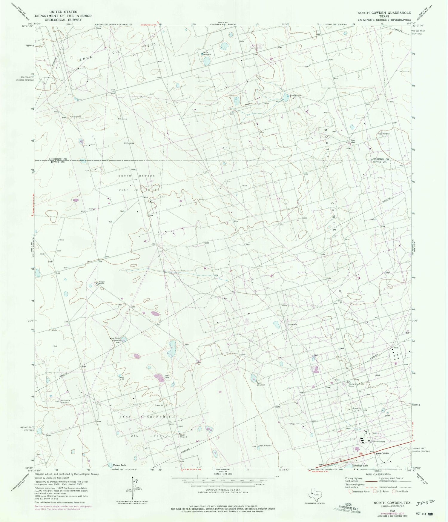 Classic USGS North Cowden Texas 7.5'x7.5' Topo Map Image