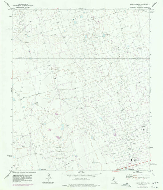Classic USGS North Cowden Texas 7.5'x7.5' Topo Map Image