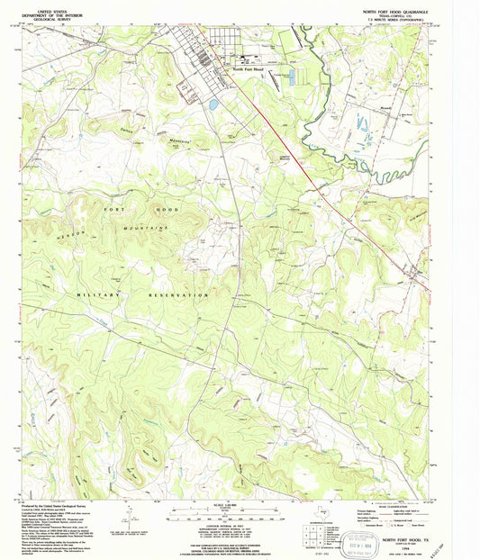 Classic USGS North Fort Hood Texas 7.5'x7.5' Topo Map Image