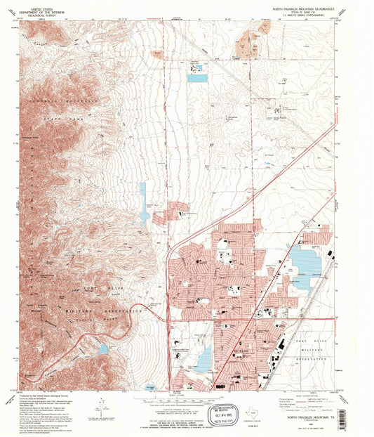 Classic USGS North Franklin Mountain Texas 7.5'x7.5' Topo Map Image
