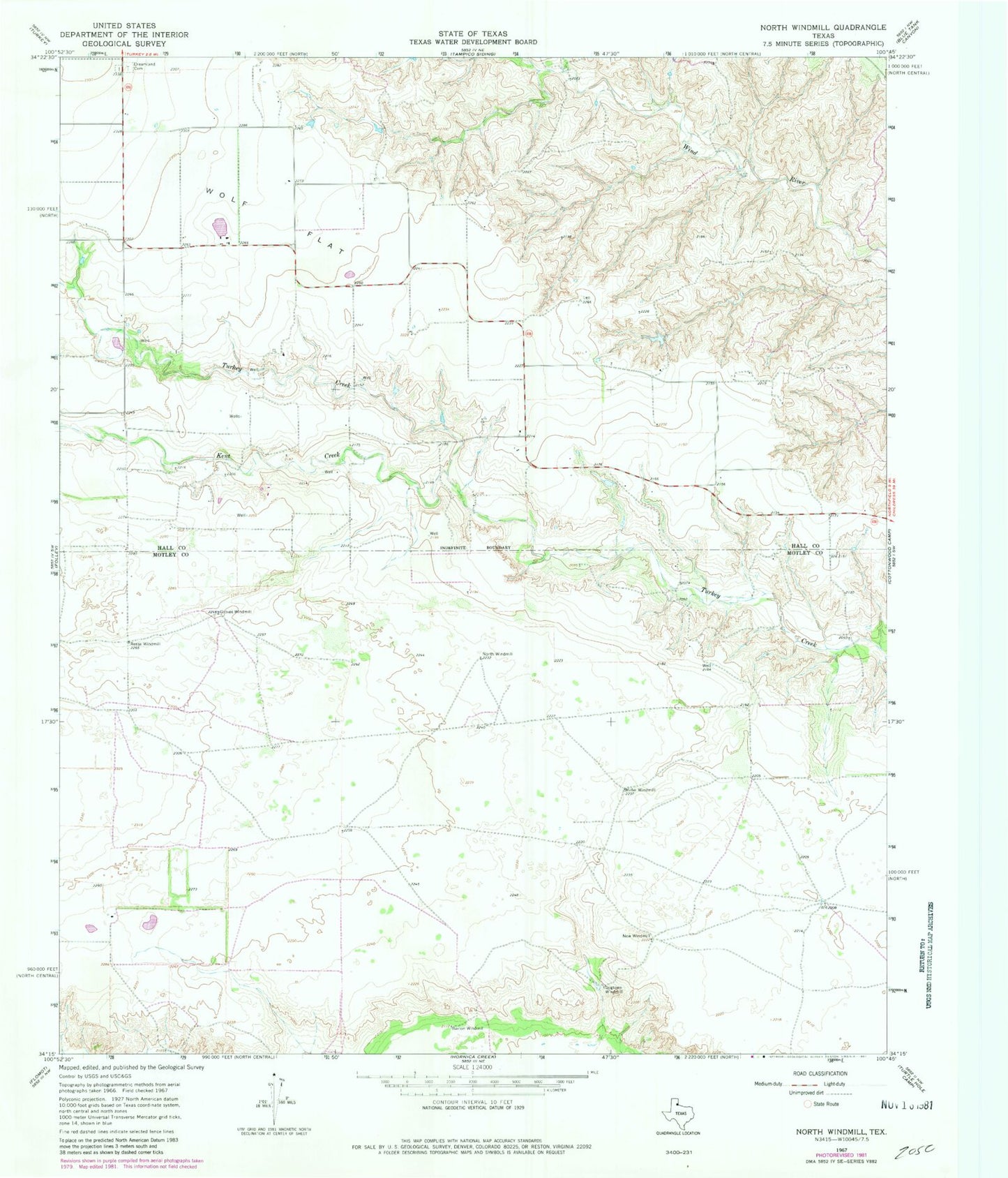 Classic USGS North Windmill Texas 7.5'x7.5' Topo Map Image