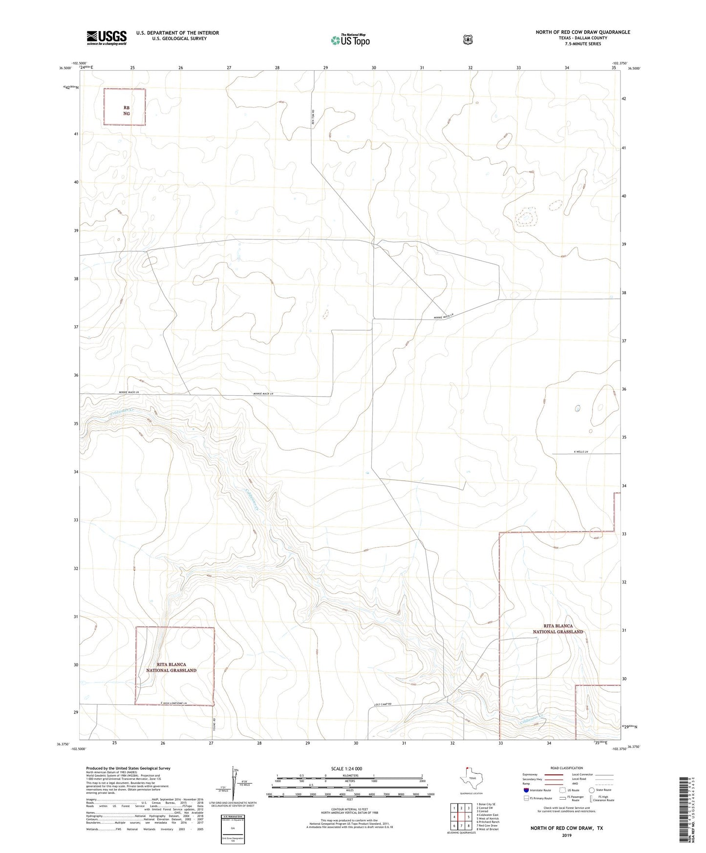 North of Red Cow Draw Texas US Topo Map Image