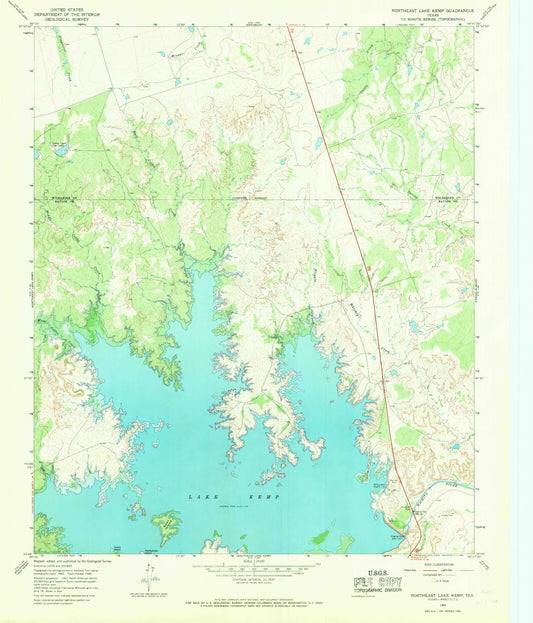 Classic USGS Northeast Lake Kemp Texas 7.5'x7.5' Topo Map Image