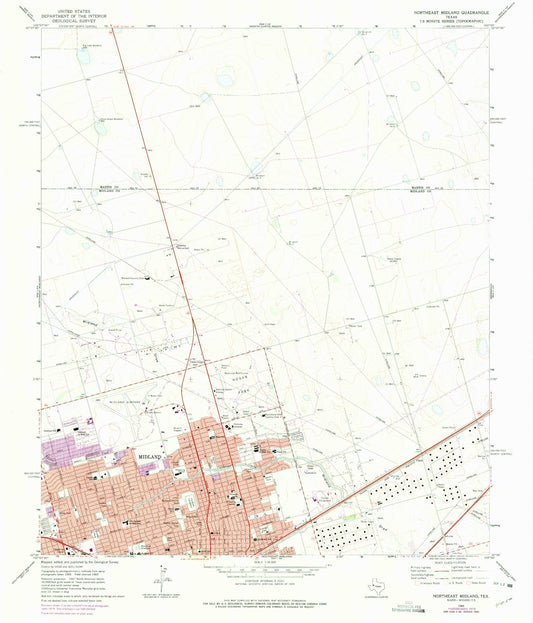 Classic USGS Northeast Midland Texas 7.5'x7.5' Topo Map Image