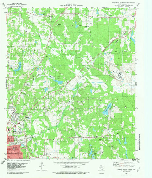 Classic USGS Northeast Palestine Texas 7.5'x7.5' Topo Map Image