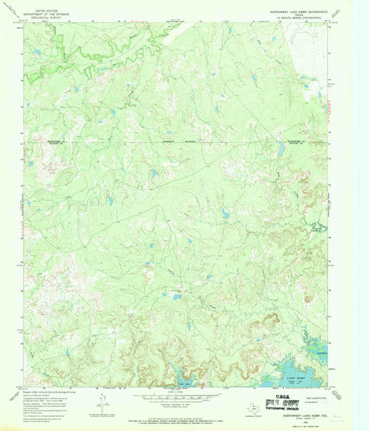 Classic USGS Northwest Lake Kemp Texas 7.5'x7.5' Topo Map Image