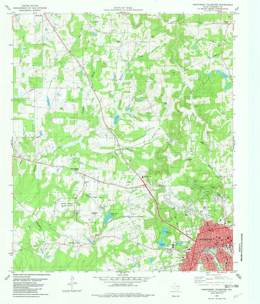 Classic USGS Northwest Palestine Texas 7.5'x7.5' Topo Map Image