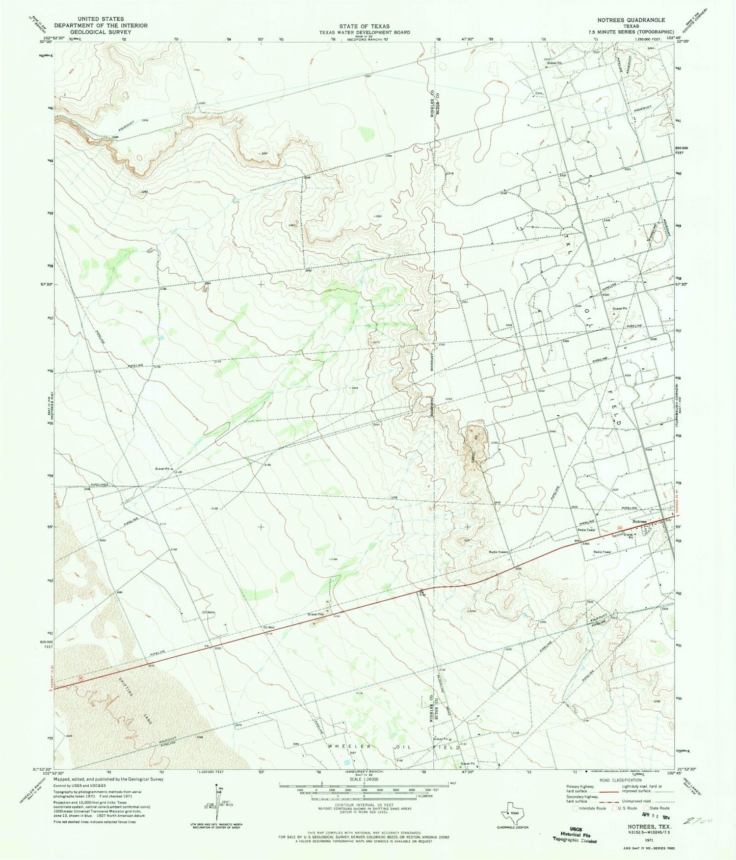 Classic USGS Notrees Texas 7.5'x7.5' Topo Map Image