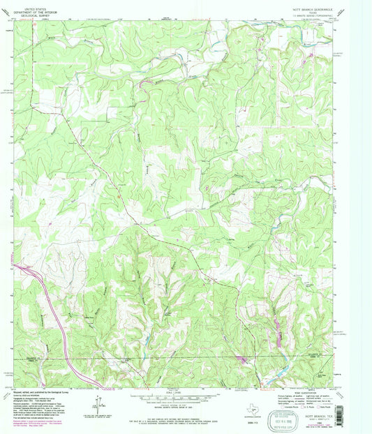 Classic USGS Nott Branch Texas 7.5'x7.5' Topo Map Image