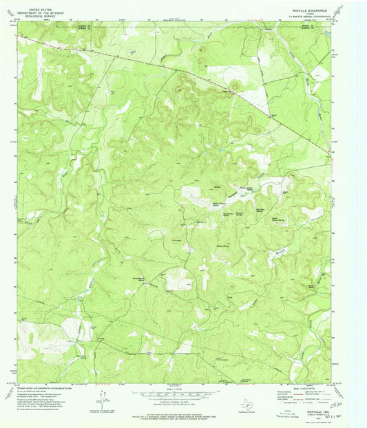 Classic USGS Noxville Texas 7.5'x7.5' Topo Map Image
