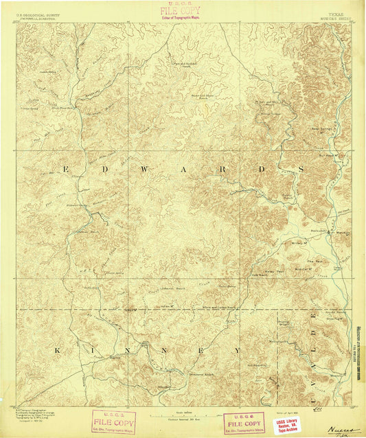 Historic 1893 Nueces Texas 30'x30' Topo Map Image