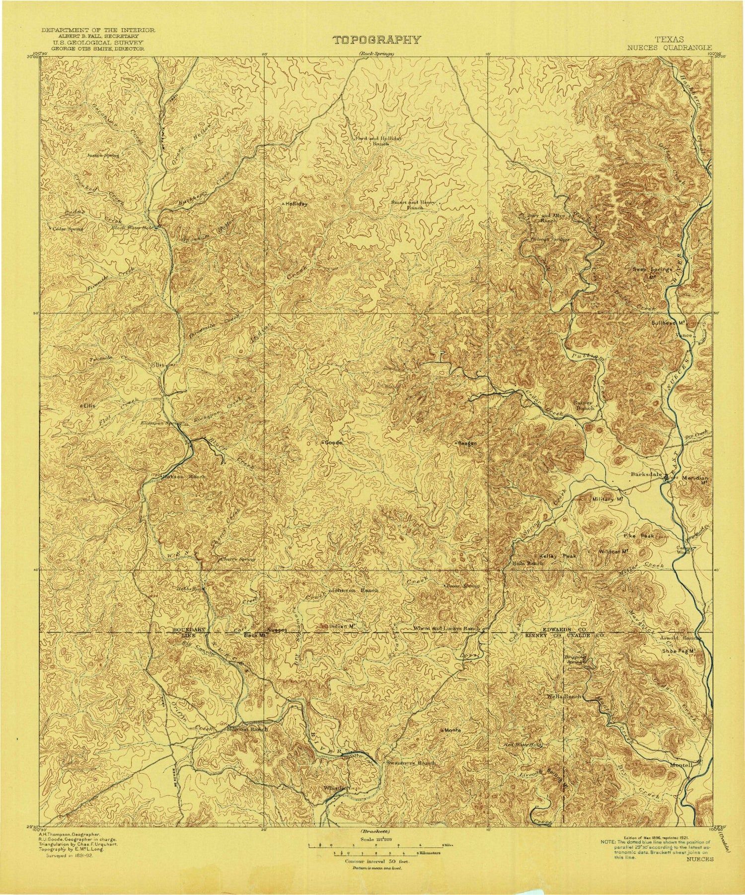 Historic 1896 Nueces Texas 30'x30' Topo Map Image