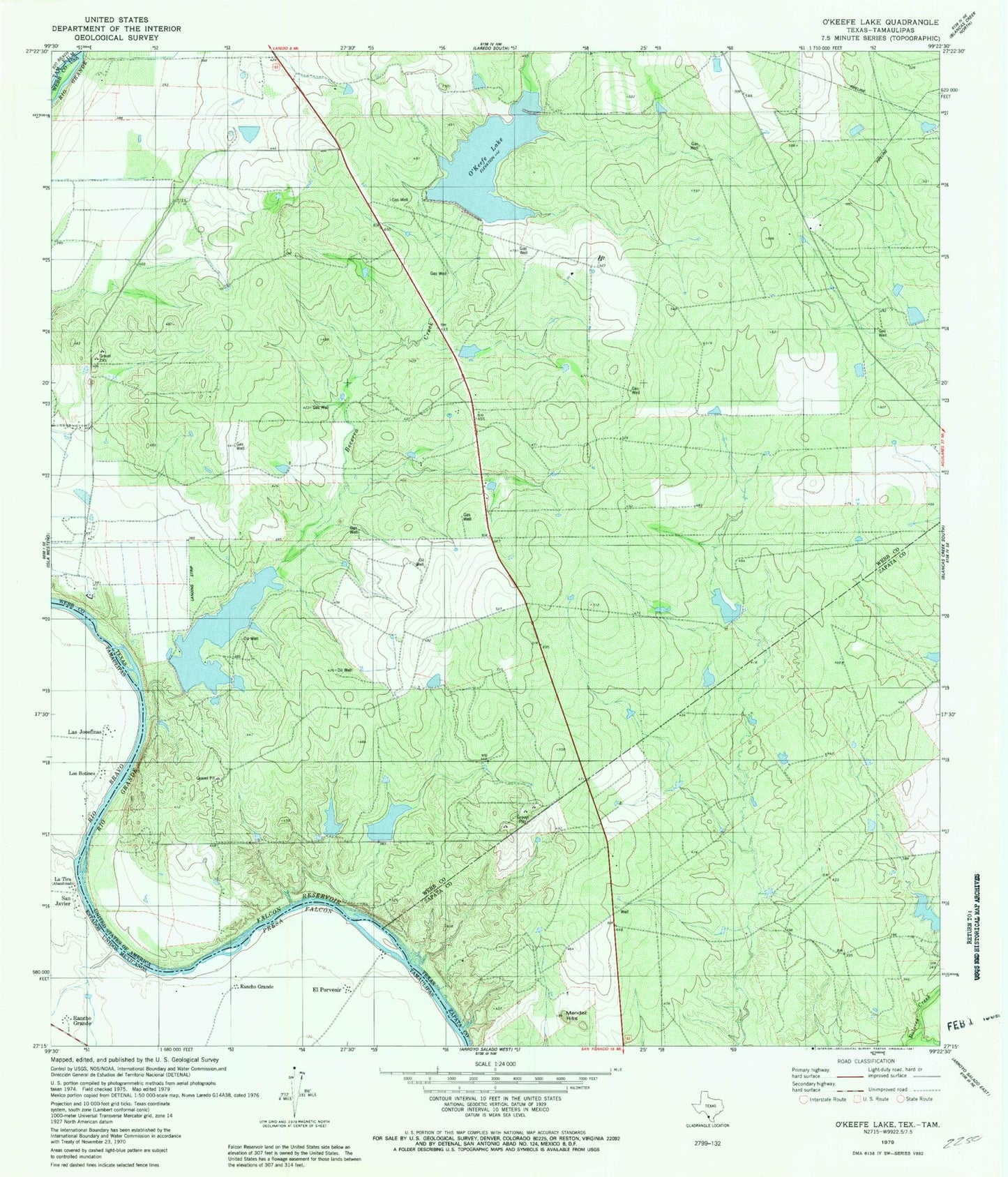 Classic USGS O'Keefe Lake Texas 7.5'x7.5' Topo Map Image