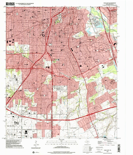 Classic USGS Oak Cliff Texas 7.5'x7.5' Topo Map Image