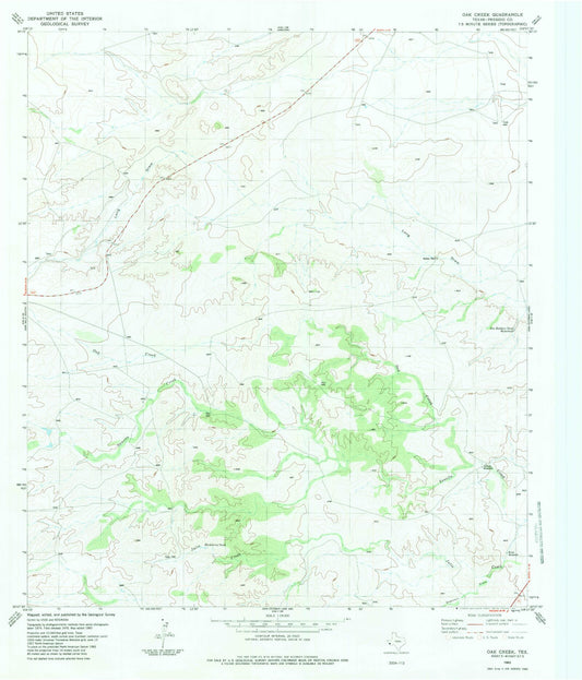 Classic USGS Oak Creek Texas 7.5'x7.5' Topo Map Image