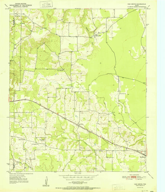 Classic USGS Oak Grove Texas 7.5'x7.5' Topo Map Image